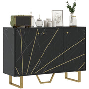 Aparador de Sala de Estar Preto 107x35x75 cm - Efeito Mármore e Dourado