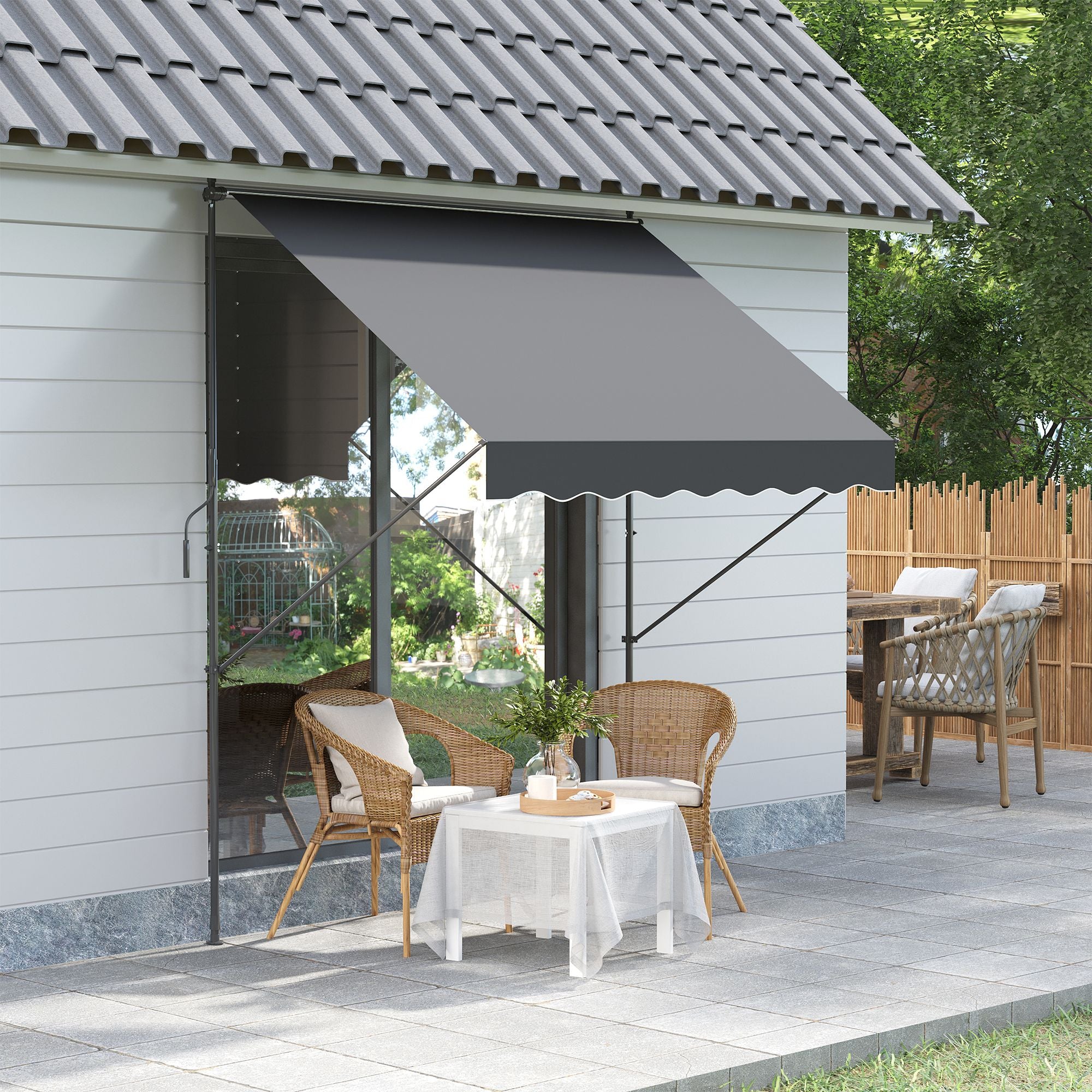Toldo Manual Retrátil Cinza 200x170x200-290cm Proteção Solar UV40+