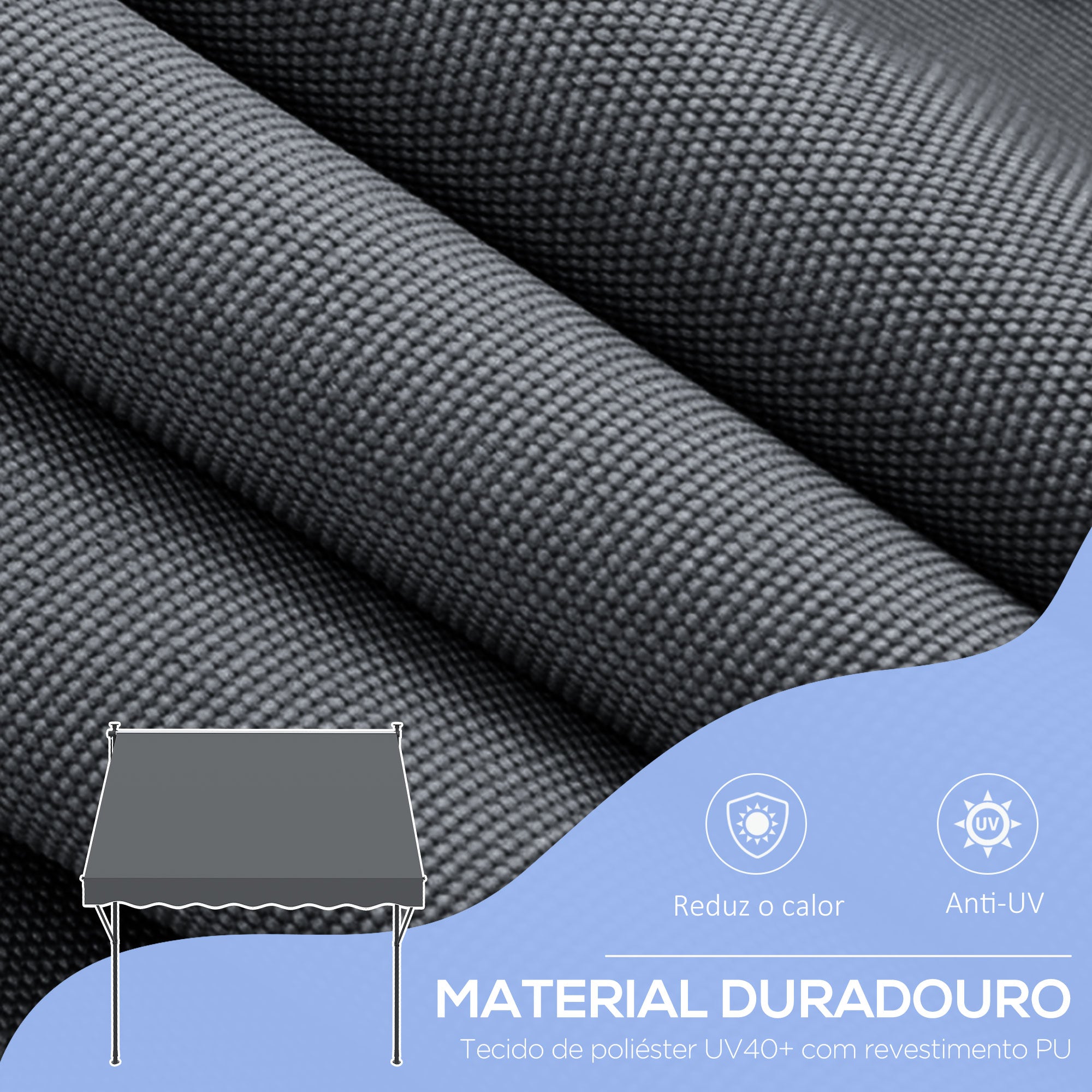 Toldo Manual Retrátil Cinza 200x170x200-290cm Proteção Solar UV40+