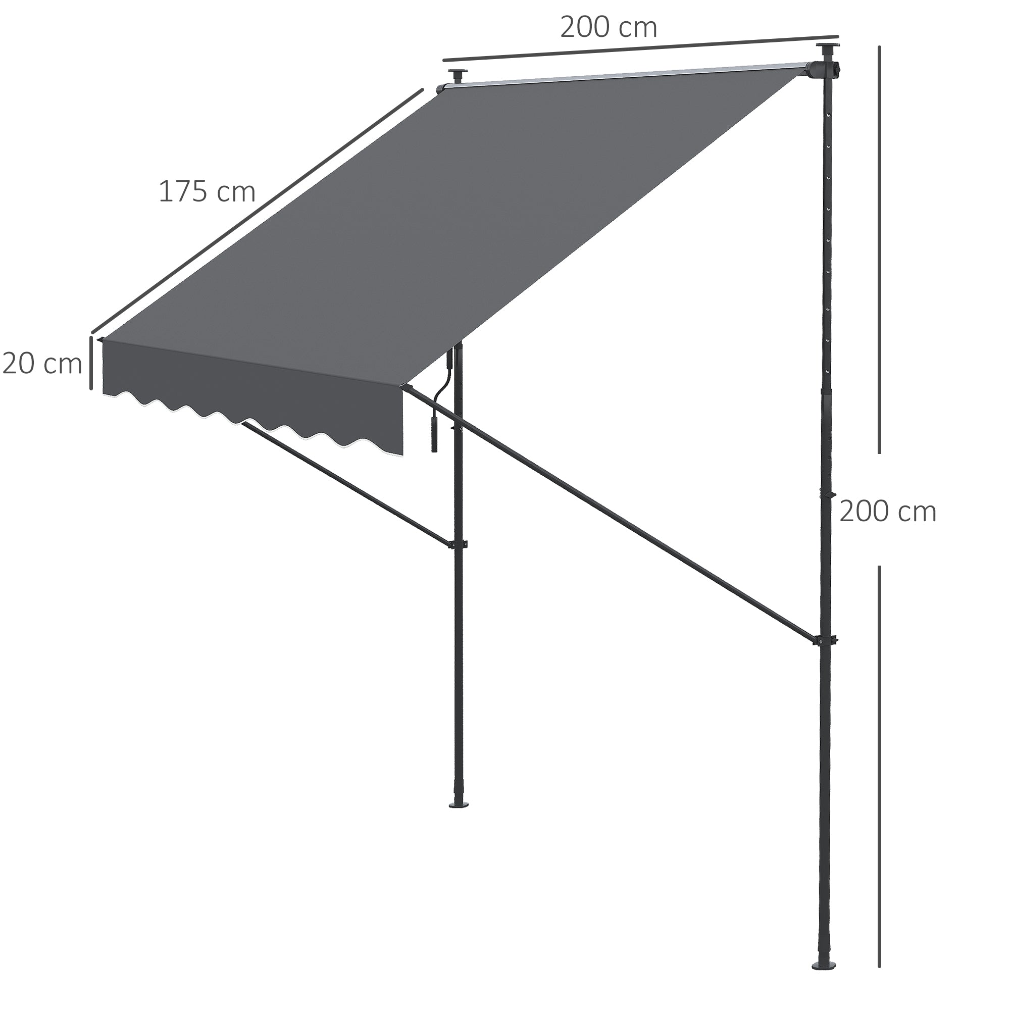 Toldo Manual Retrátil Cinza 200x170x200-290cm Proteção Solar UV40+