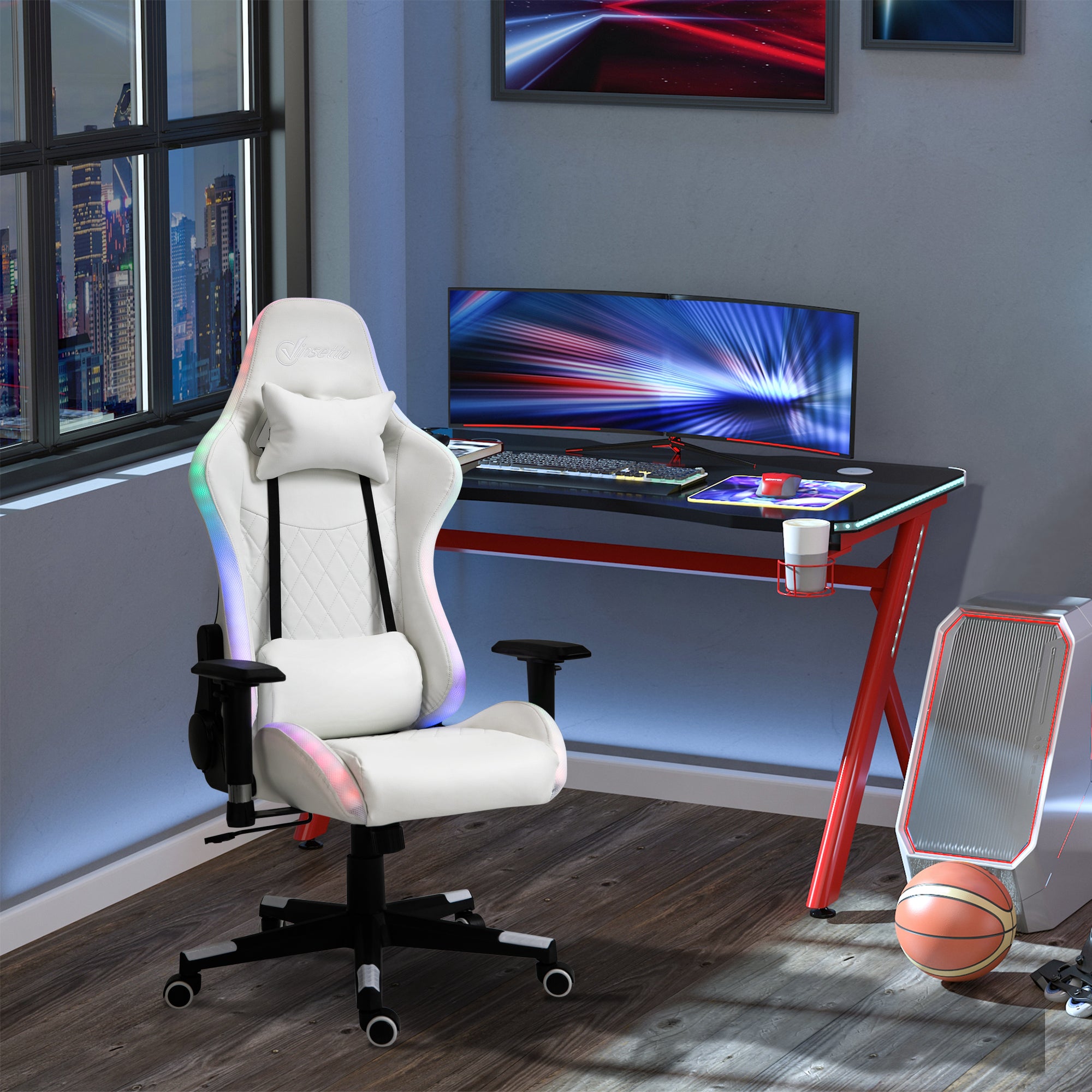 Cadeira Gaming Ergonômica Reclinável e Altura Ajustável 68x68x136cm Branco