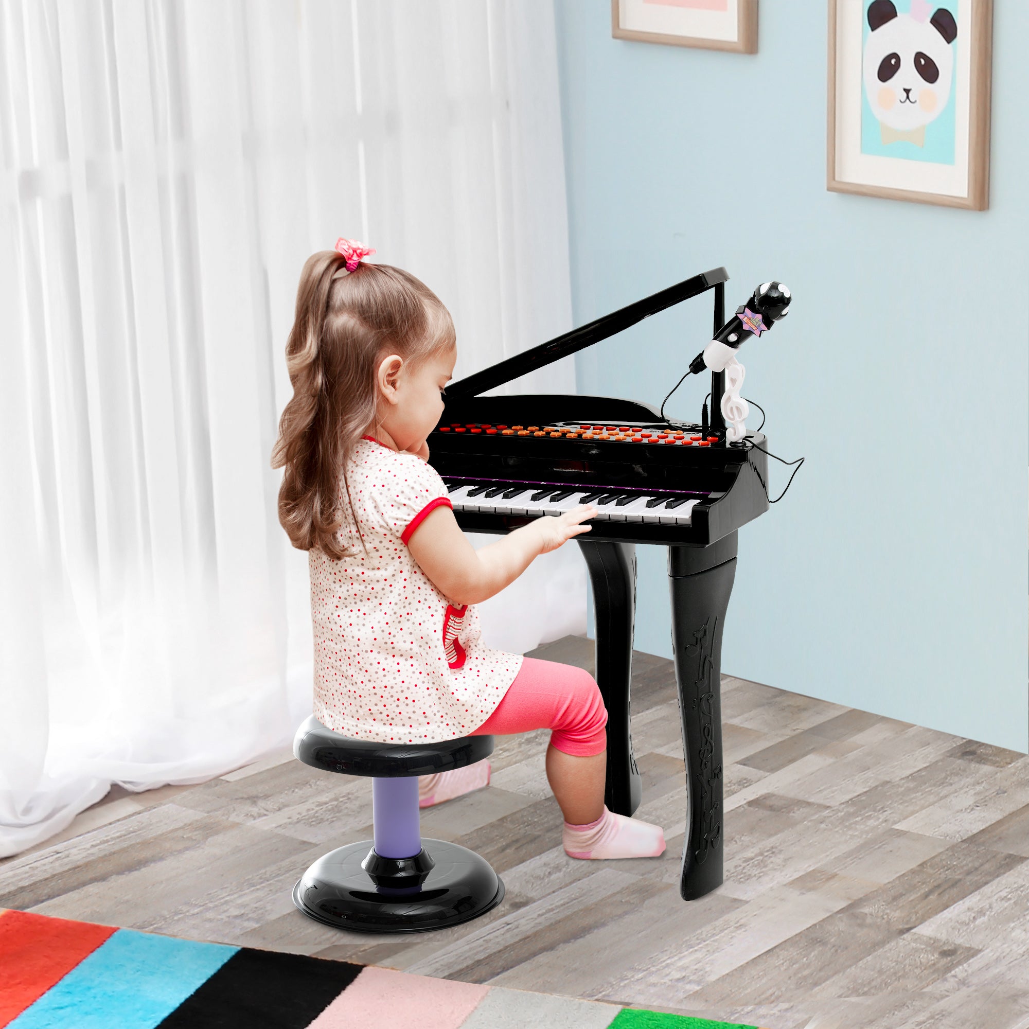 Piano para Crianças com 37 Teclas e Microfone - Preto 48x39x69 cm