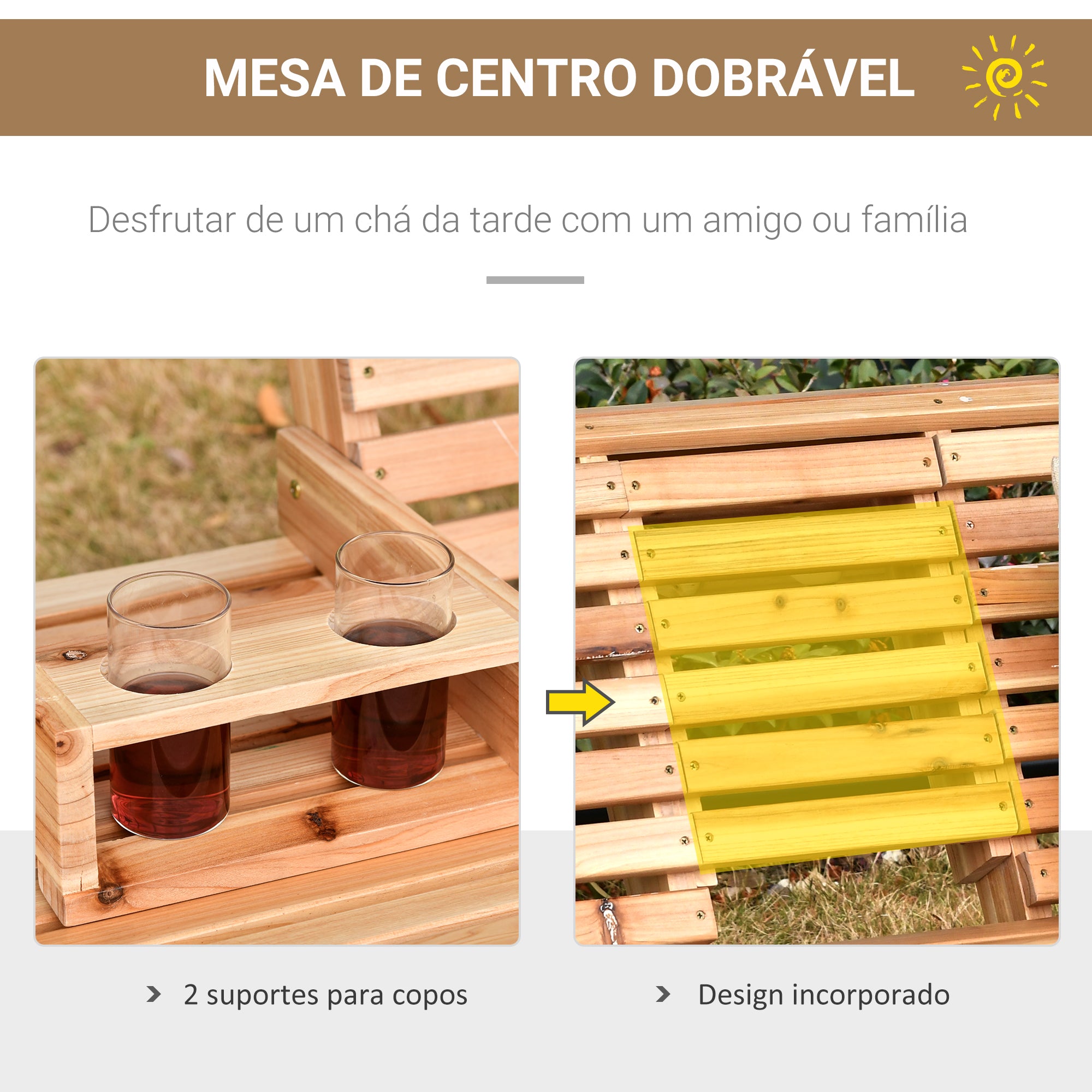 Banco Baloiço de 2-3 Lugares Cor de Madeira Natural 150x75x53 cm