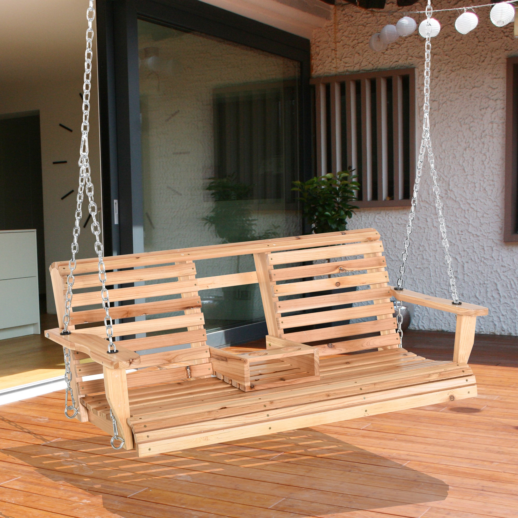 Banco Baloiço de 2-3 Lugares Cor de Madeira Natural 150x75x53 cm