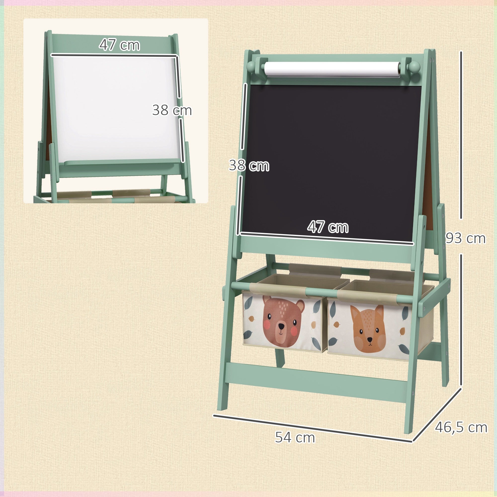 Cavalete Infantil 3 em 1 Verde 54x46,5x93 cm