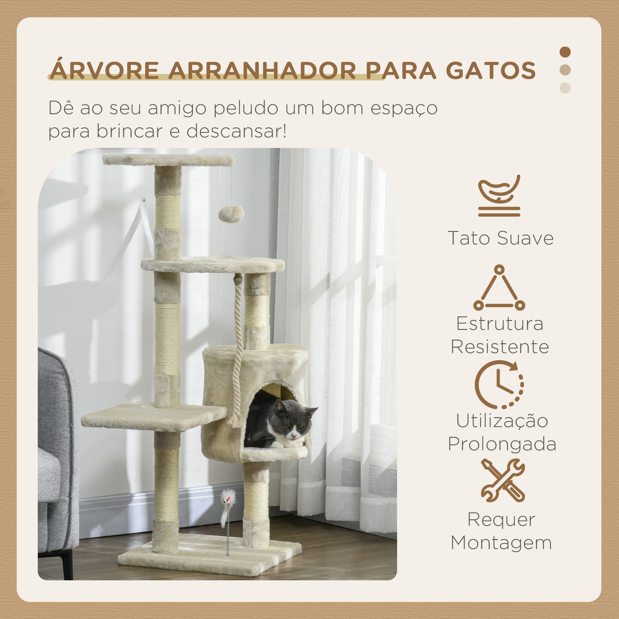 Arranhador para Gatos 75x40x112 cm Bege