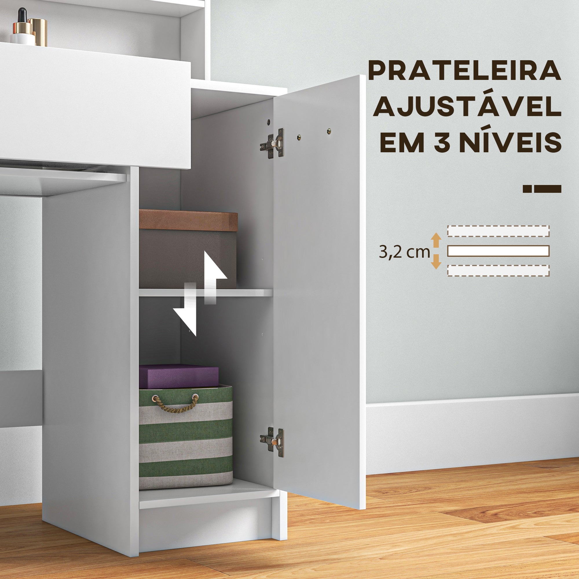 Toucador de Maquilhagem 80x40x132 cm Branco e Bege