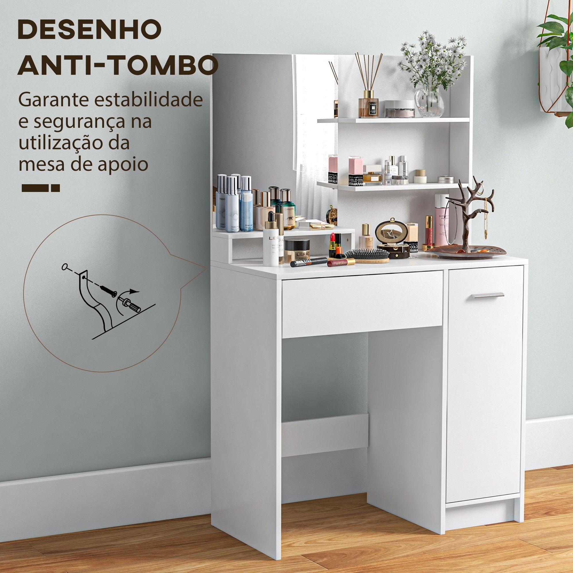 Toucador de Maquilhagem 80x40x132 cm Branco e Bege