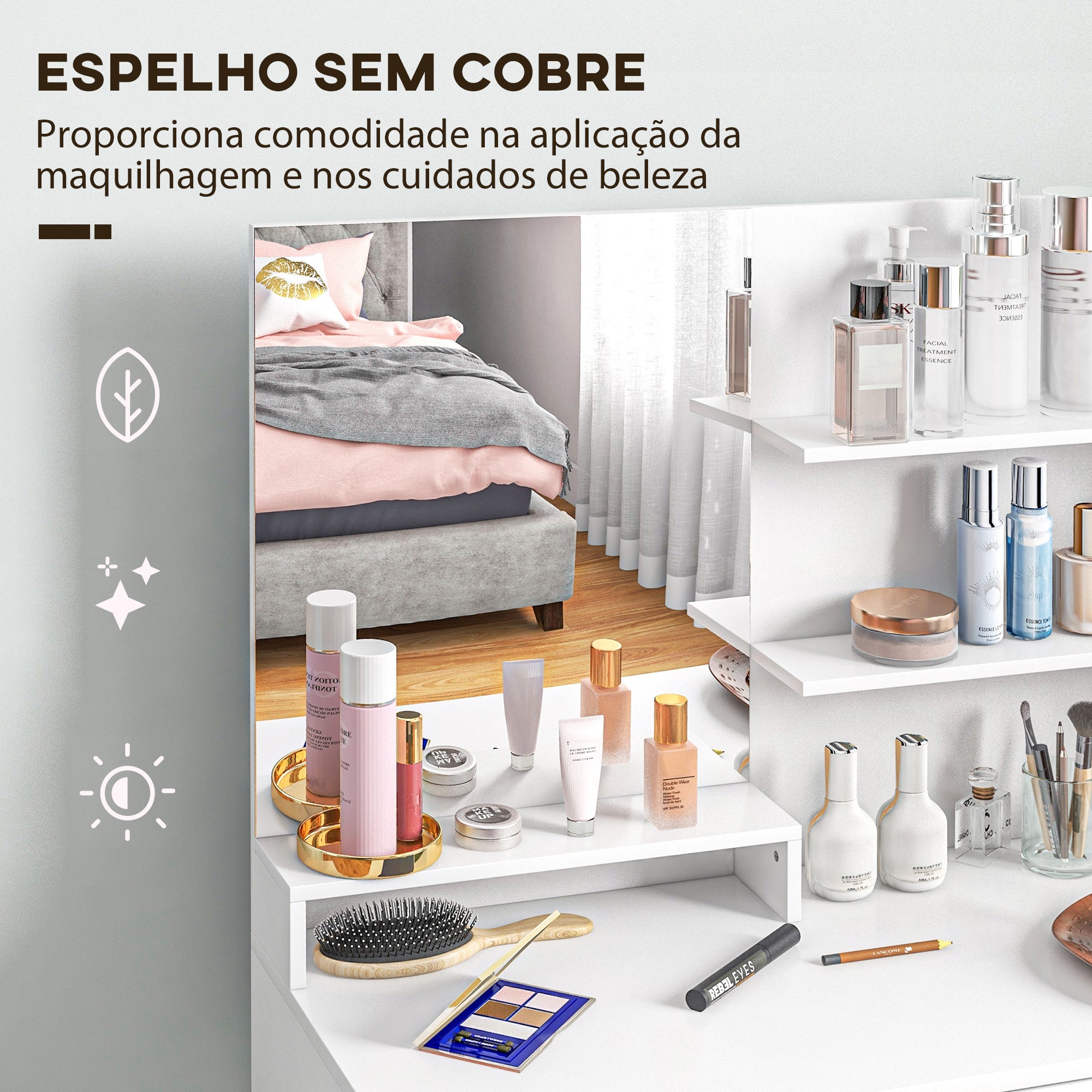 Toucador de Maquilhagem 80x40x132 cm Branco e Bege
