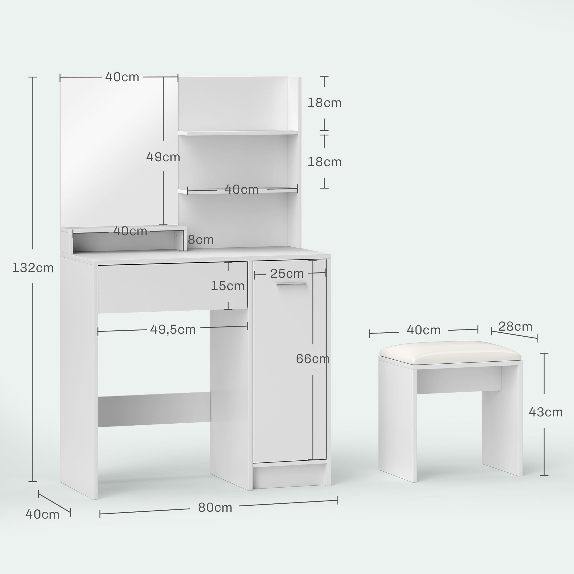 Toucador de Maquilhagem 80x40x132 cm Branco e Bege
