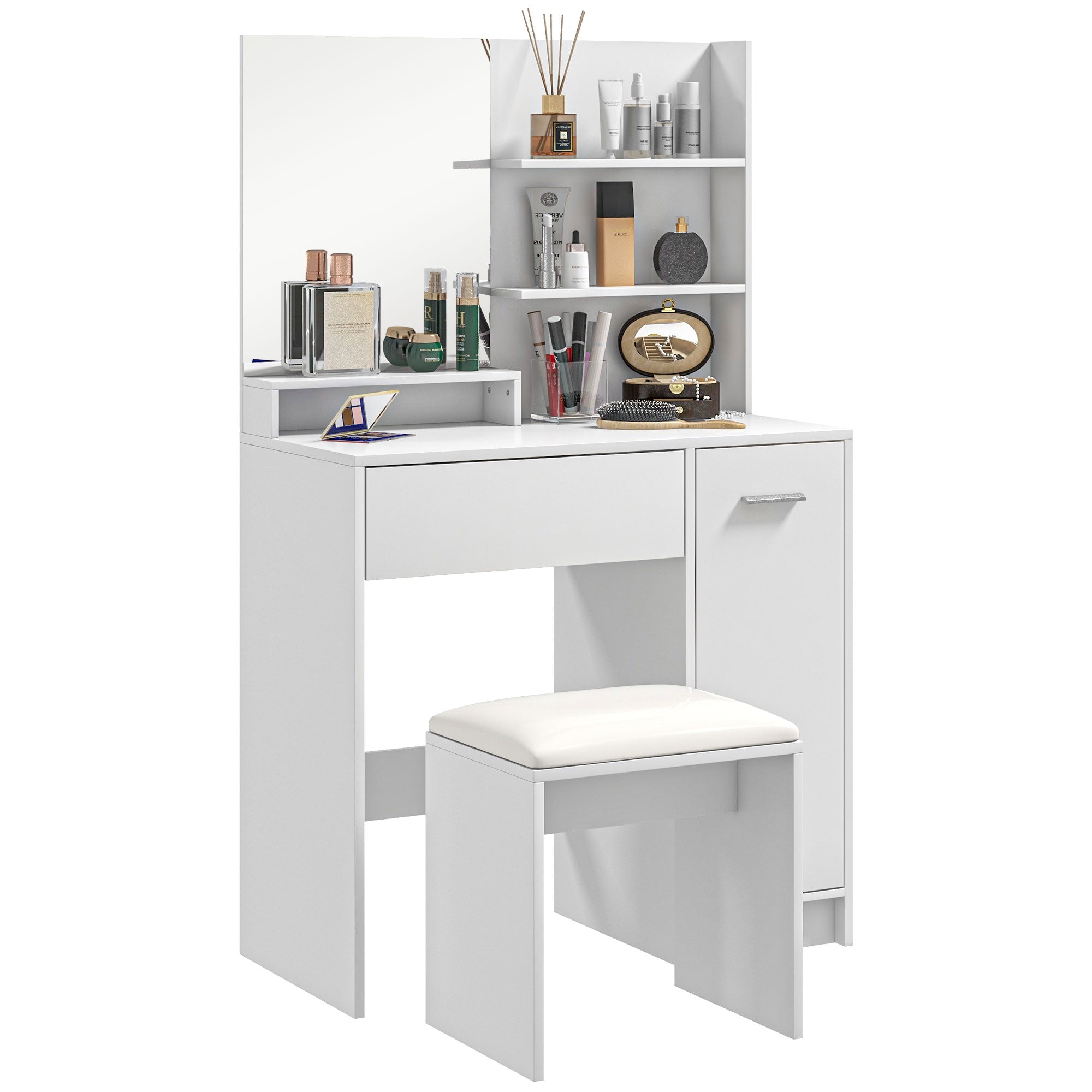 Toucador de Maquilhagem 80x40x132 cm Branco e Bege