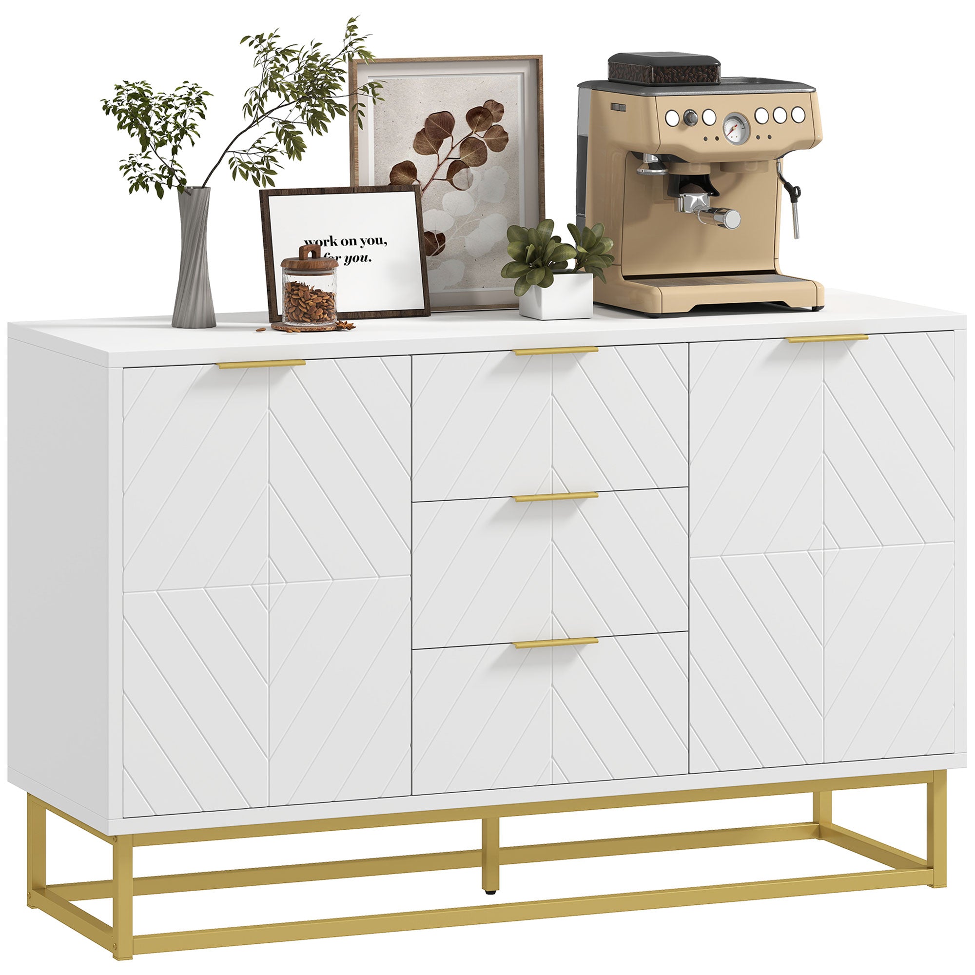 Aparador Auxiliar com 3 Gavetas e 2 Armários 120x40x76 cm - Branco