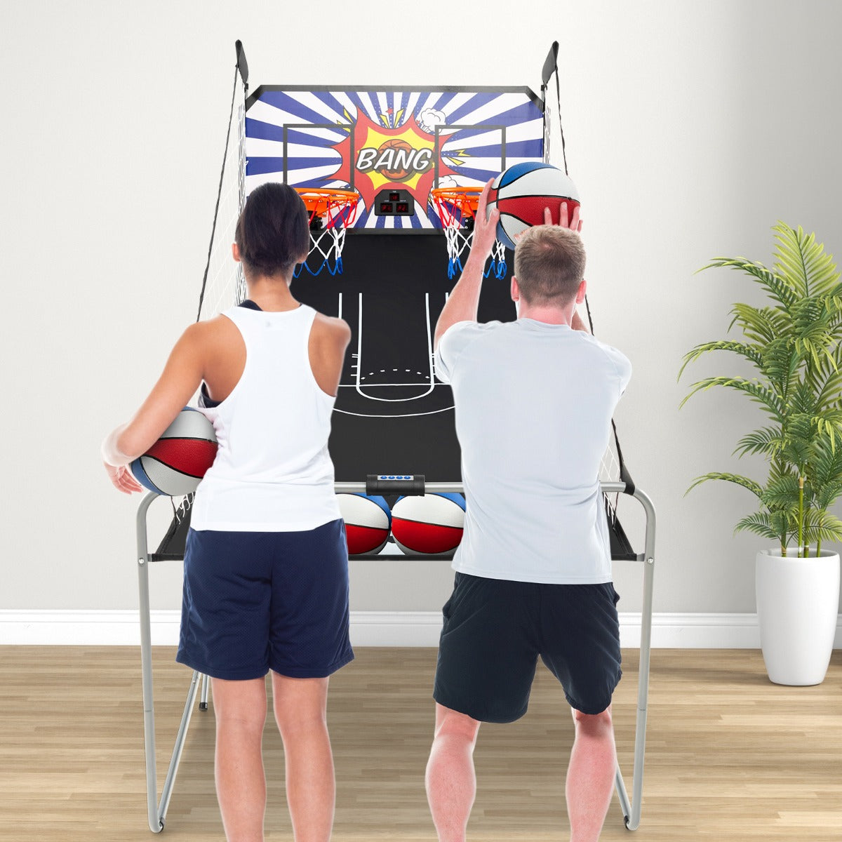 Jogo de Basquetebol Eletrónico com Cesto Dobrável e Contador de Pontos