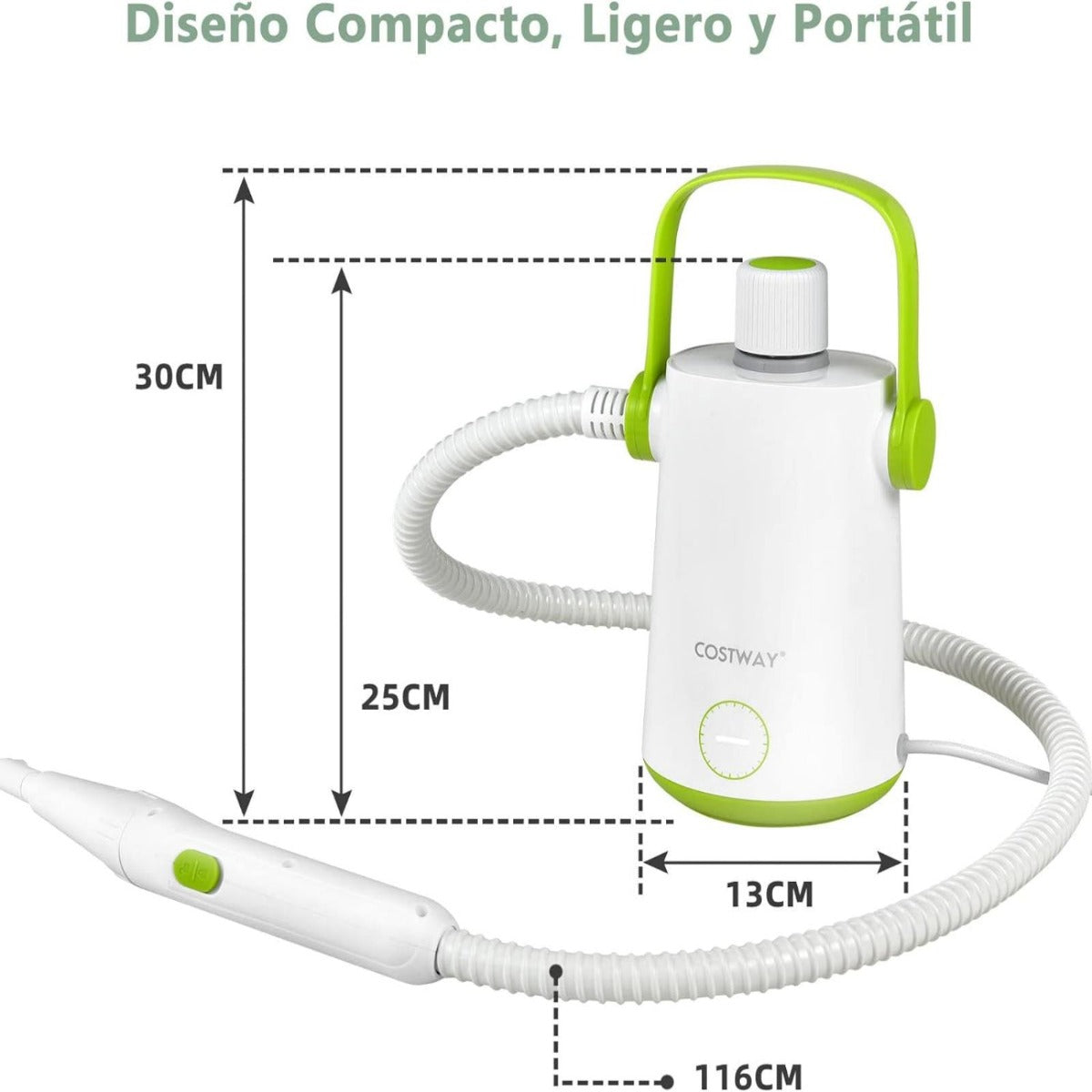 Vaporizador de Roupa Portátil de 1000W com Tanque de Água de 300 ml e Mangueira Extensível - Branco