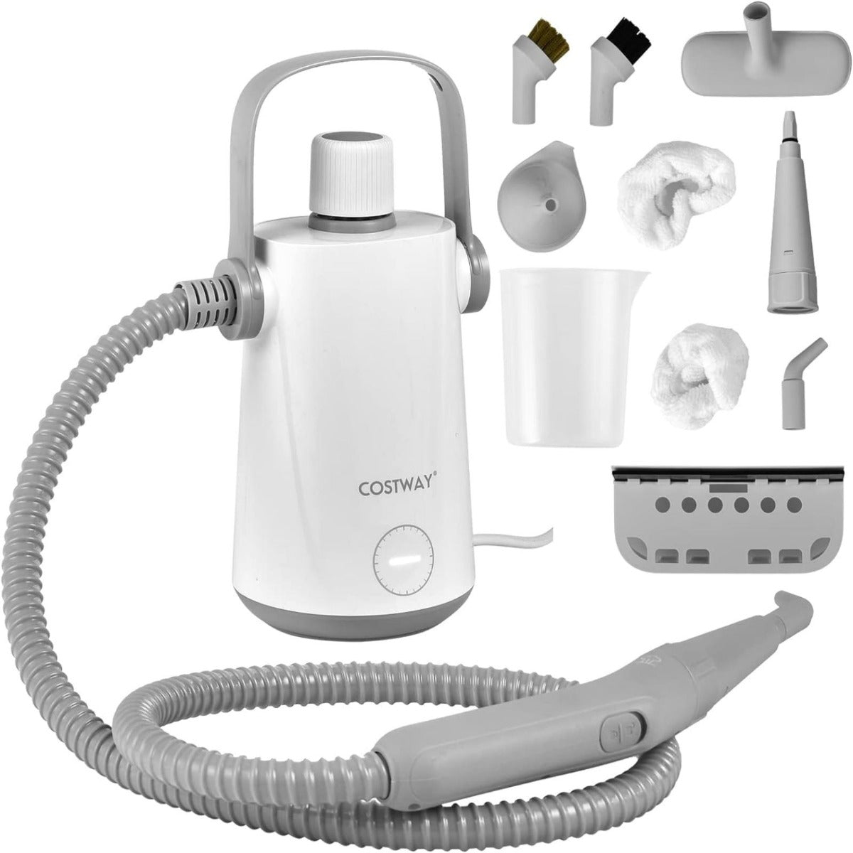 Vaporizador Portátil de 1000W com Tanque de Água de 300 ml e Mangueira e Cabo Extensíveis - Cinzento