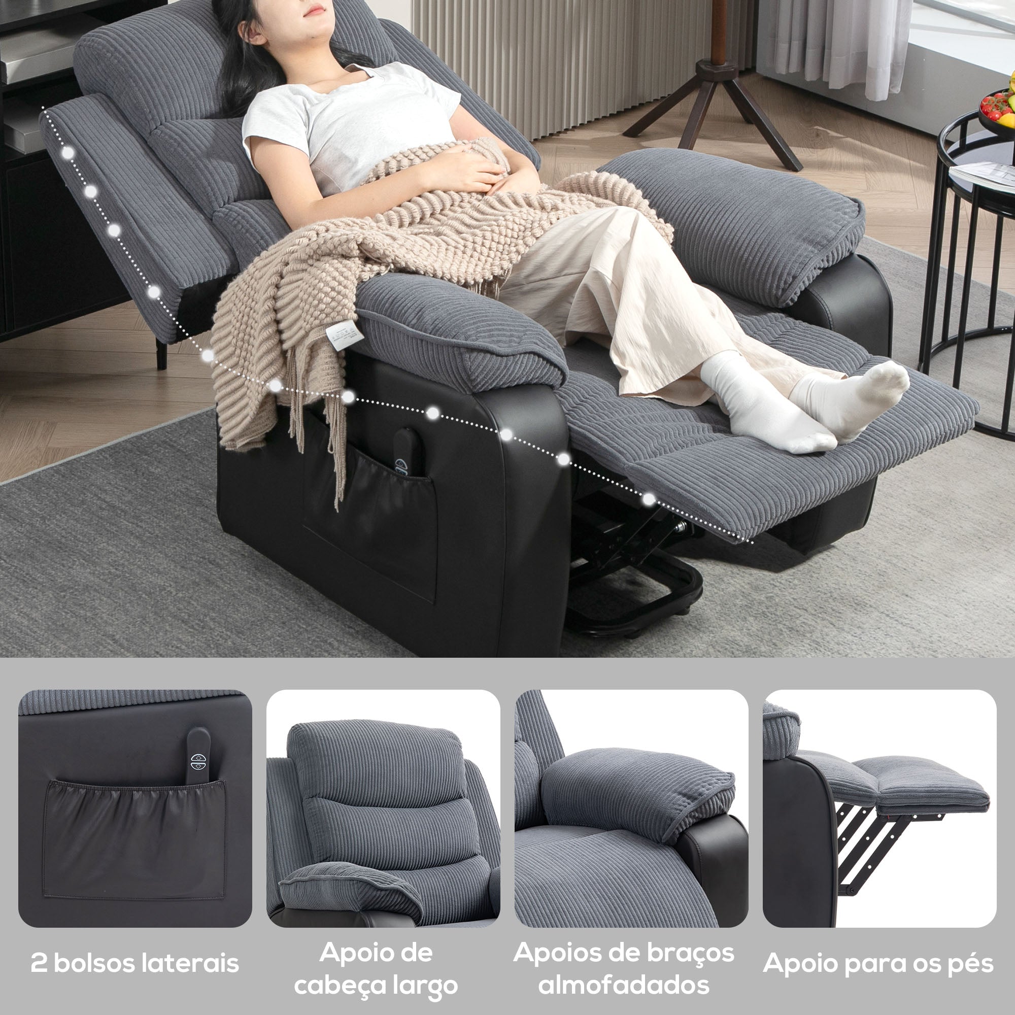 Poltrona Relax Reclinável 96x96x108 cm - Cinza Escuro