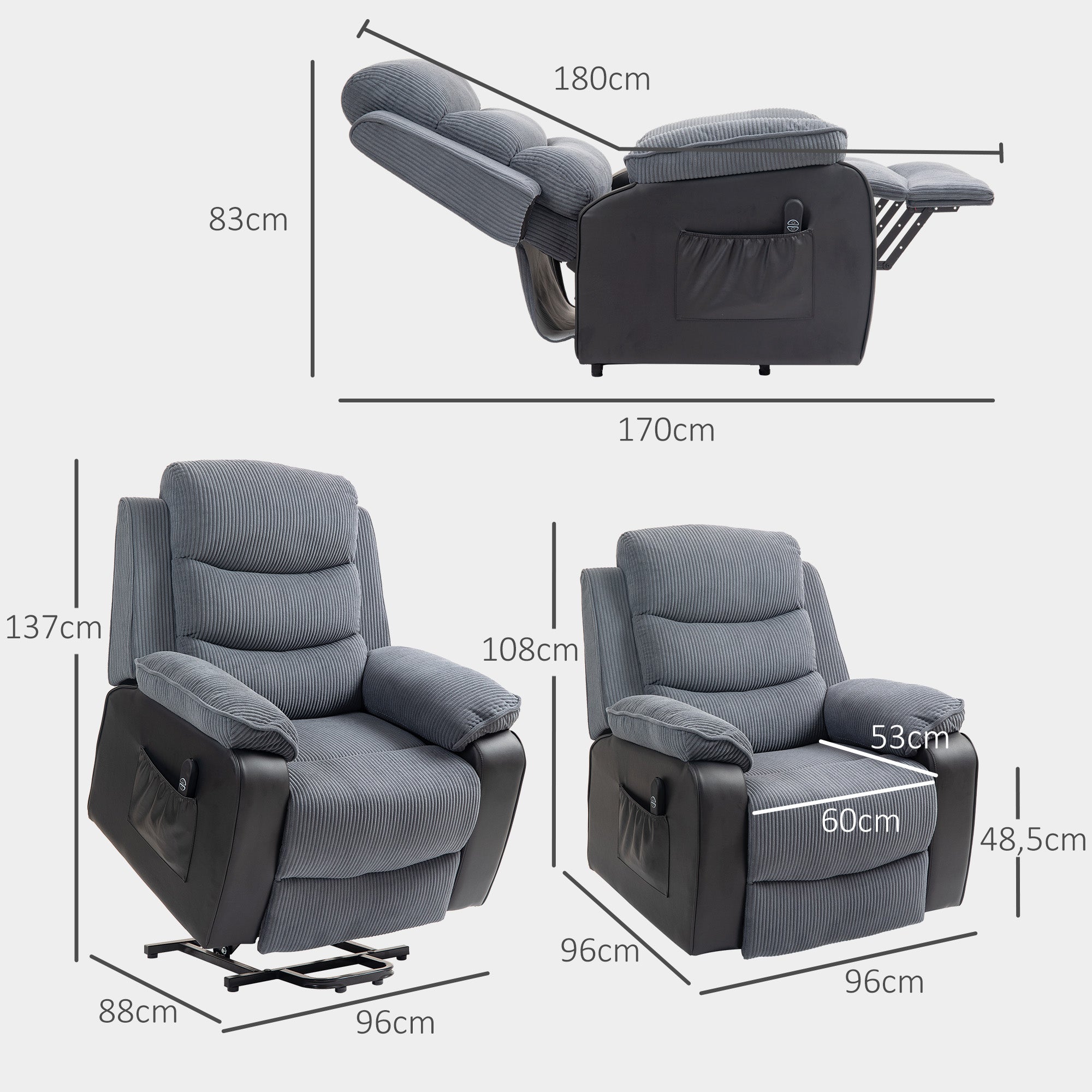 Poltrona Relax Reclinável 96x96x108 cm - Cinza Escuro