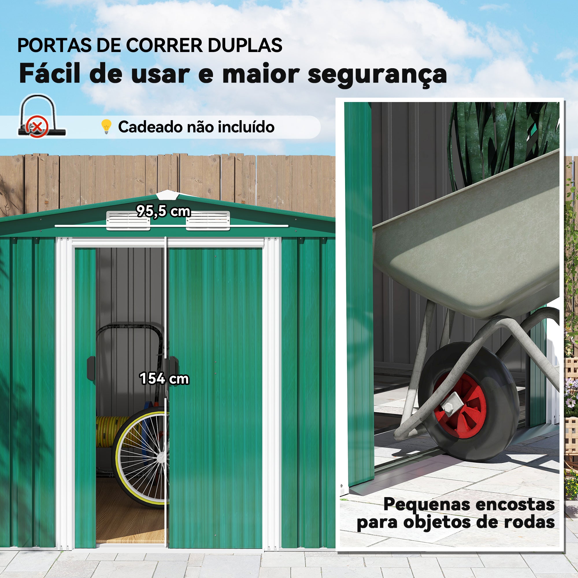 Abrigo de Jardim Verde 258x206x178cm - Armazenamento de Ferramentas Jardinagem