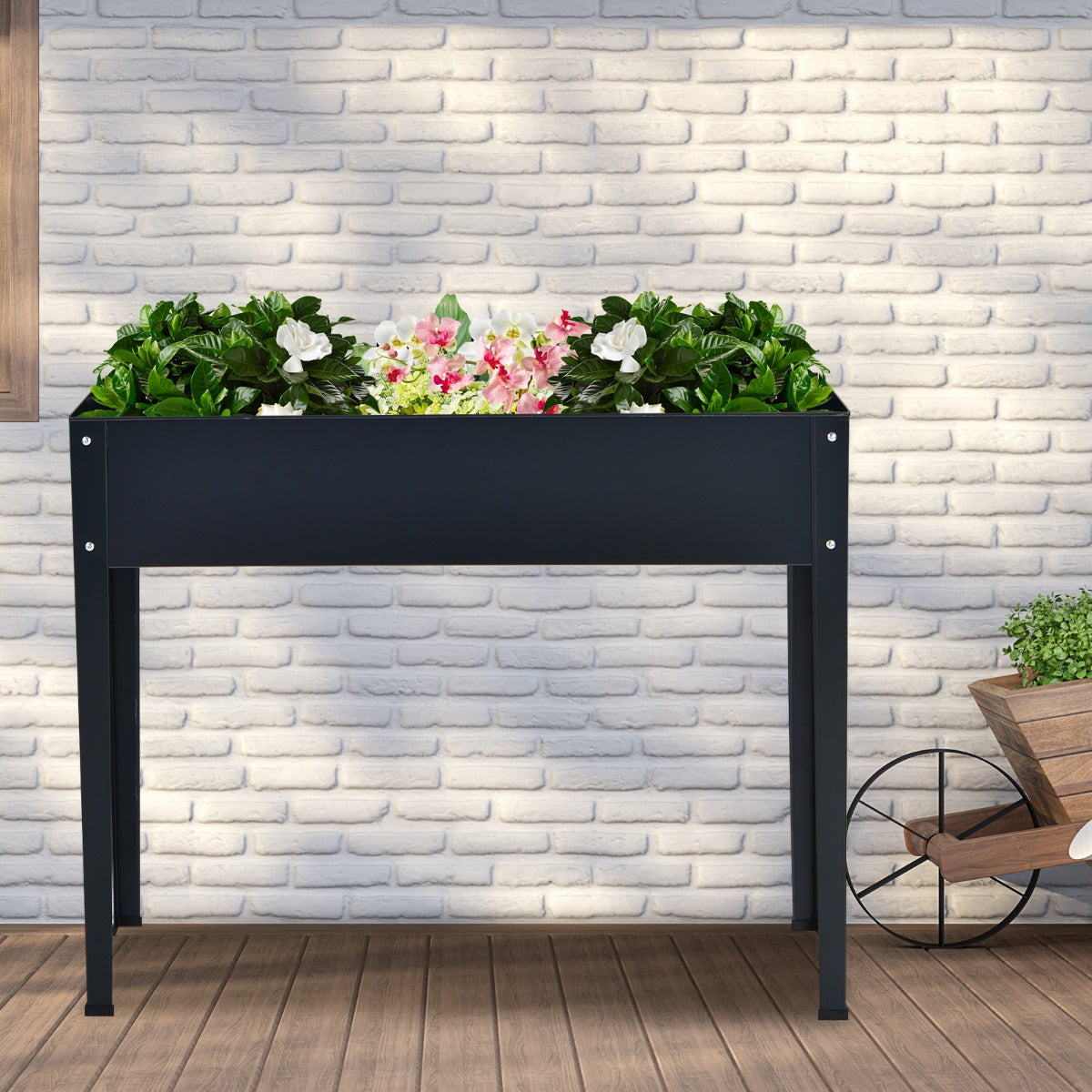 Maceta Elevada com 2 Furos de Drenagem para Frutas, Legumes e Flores para Interior e Exterior 100 x 30 x 80 cm Cinza Escuro