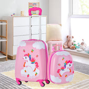 Conjunto de 2 Peças de Bagagem Infantil 2 em 1, Mala + Mochila com 4 Rodas Giratórias, Pega Retrátil, Duplo Zíper e Filme PC, Malas de Viagem Infantis, Presente para Crianças (Modelo 1)