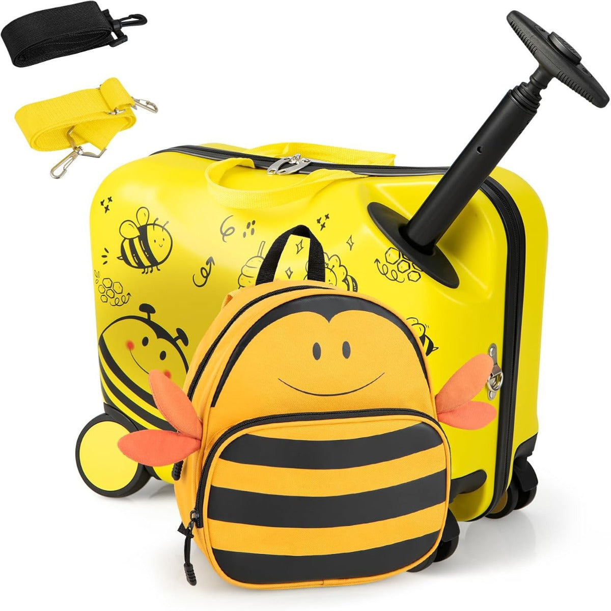 Set de Viagem de Cabine para Crianças com Rodas Andarilho 40L 18" Mala com Rodas e Mochila Infantil Abelha 12"