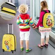 Conjunto de 2 Malas para Crianças com 4 Rodas Giratórias, Pega Ajustável, Duplo Zíper e Filme de PC - Presente para Crianças Amarelo