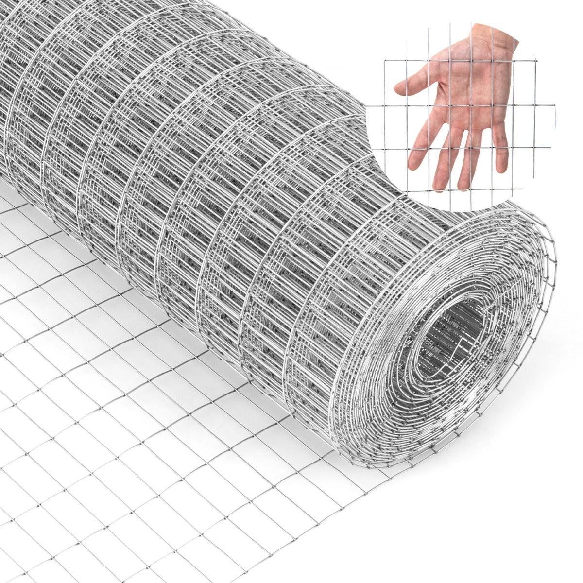 Rolo de Malha Metálica Portátil de 15 x 0,6 m, Agujeros de 50 x 25 mm, Cor Prateada