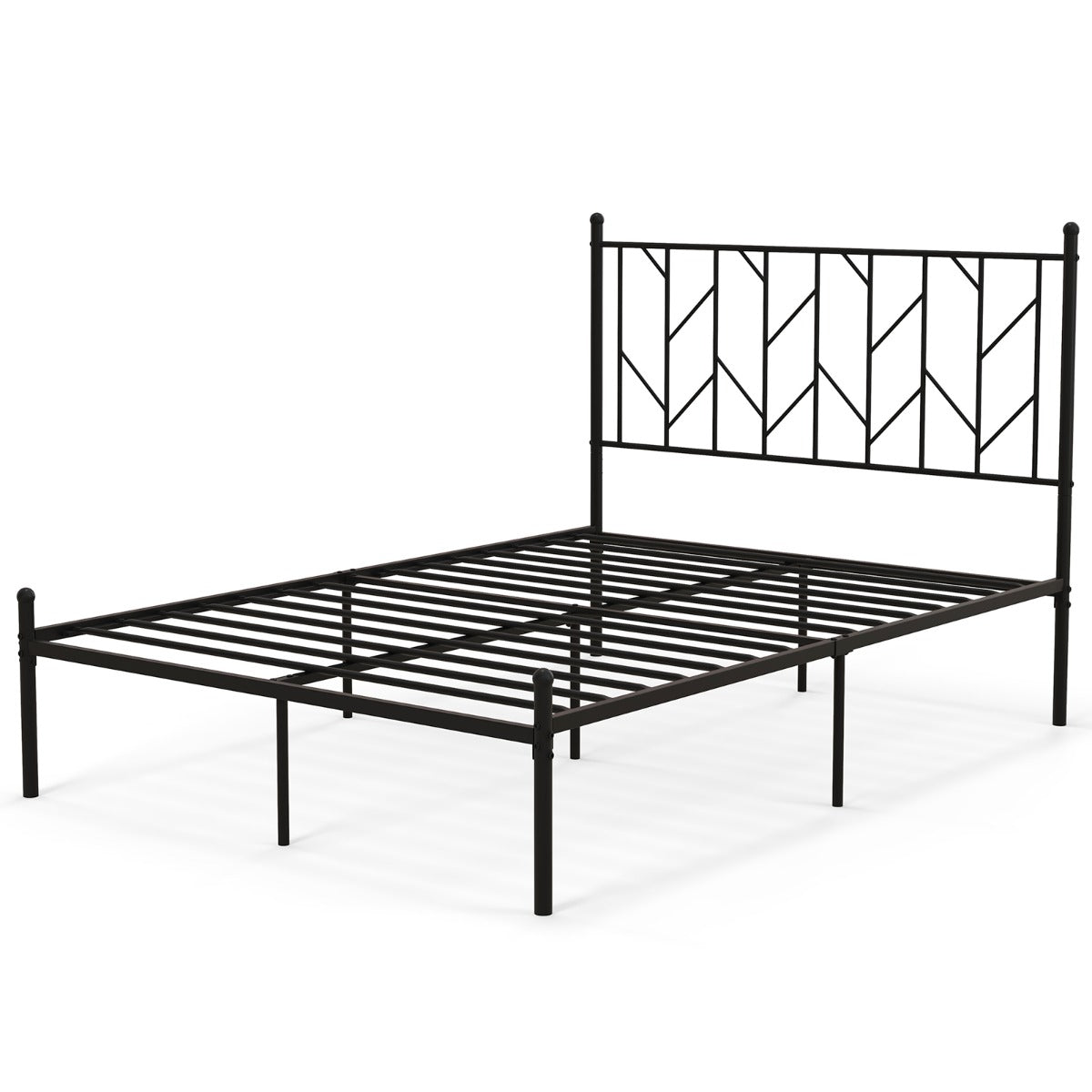 Estrutura de Cama de Plataforma em Metal com Cabeceira Base de Colchão sem Ruído 197 x 141 x 113 cm - Preto