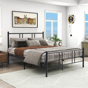 Estrutura de Cama Metálica com Cabeceira e Estribo em Aço Fácil de Montar Preto-209x164x101 cm