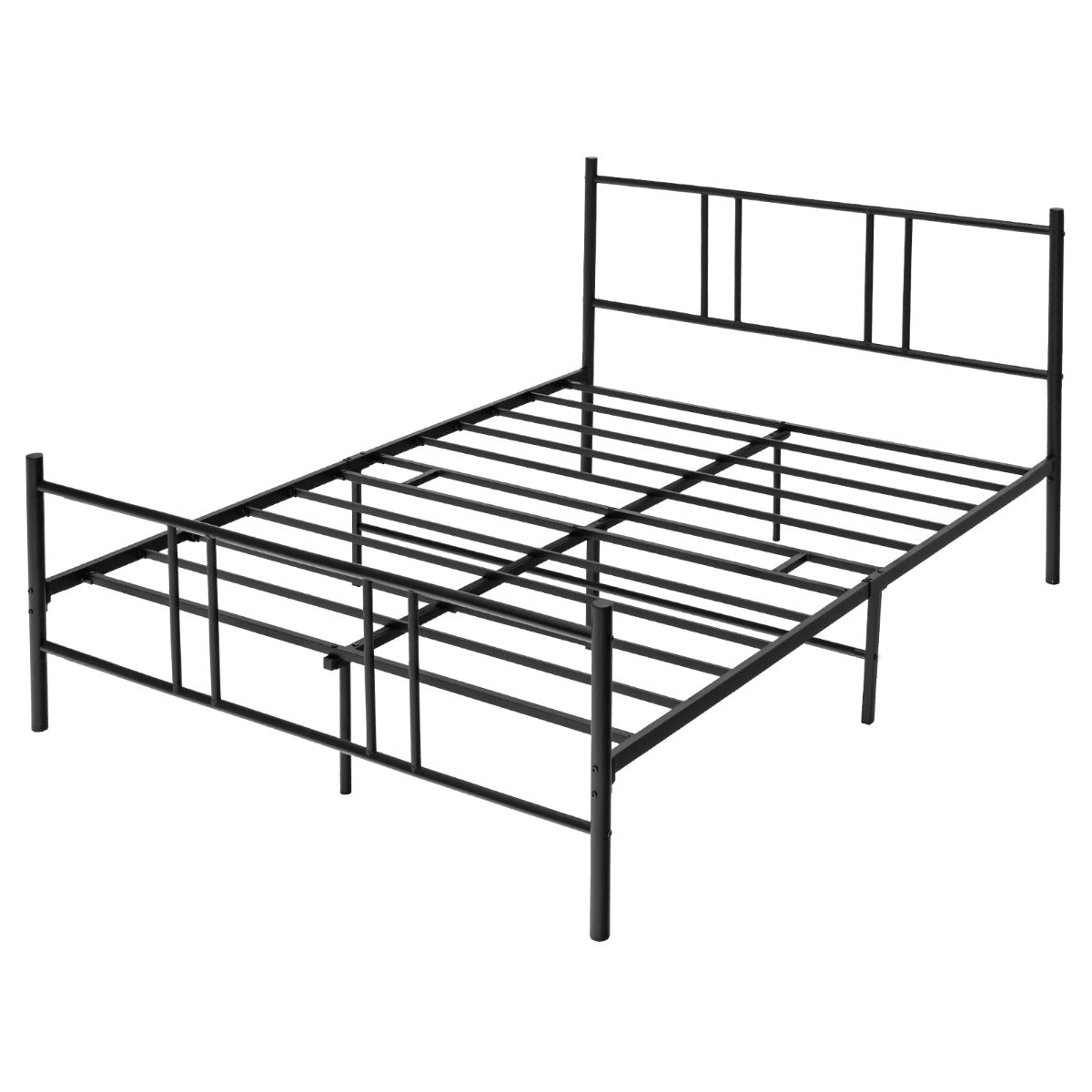 Estrutura de Cama Metálica com Cabeceira e Estribo em Aço Fácil de Montar Preto-209x164x101 cm