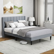 Estrutura de Cama com Cabeceira Estofada e Pés Antiderrapantes Estrutura de Cama de Ripas para Quarto 211 x 155 x 105 cm Cinzento