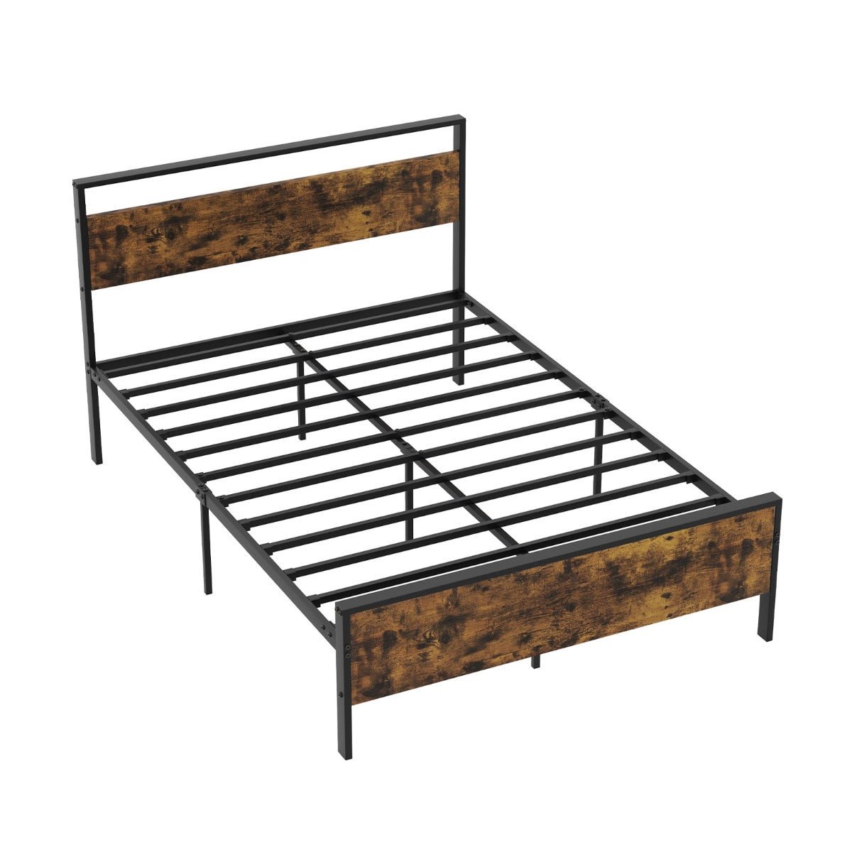 Estrutura de Cama Full com Estrutura de Metal Resistente Cabeceira de Madeira e Arrumação por Baixo da Cama 210 x 141 x 99 cm Castanho