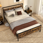 Estrutura de Cama Full com Estrutura de Metal Resistente Cabeceira de Madeira e Arrumação por Baixo da Cama 210 x 141 x 99 cm Castanho
