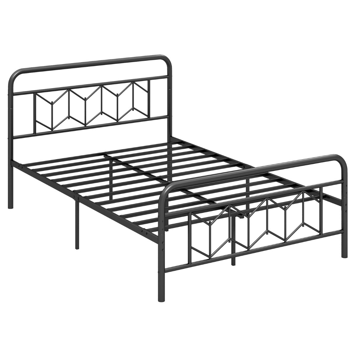 Estrutura de Cama Metálica de Tamanho Completo com Cabeceira, Estrado e Base de Colchão de Ripas Metálicas 142 x 207 x 104 cm Preto