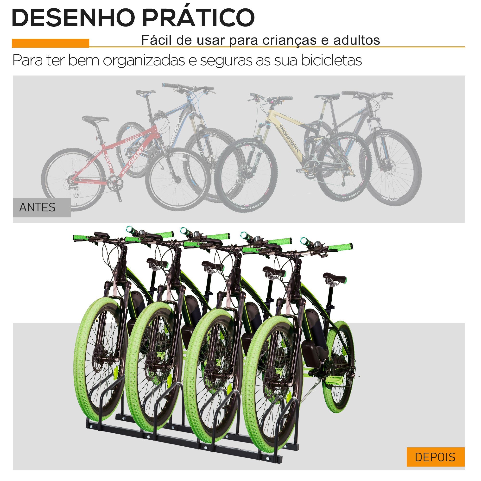 Estacionamento para Bicicletas – 110x33x27 cm – Preto – Aço