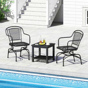 Conjunto de 2 Cadeiras de Baloiço para Exterior com Encosto e Assento em Malha Metálica Apoios de Braços Confortáveis Almofadas Ajustáveis Preto