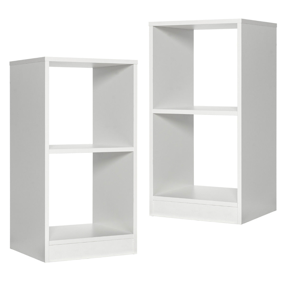Conjunto de 2 Estantes de 2 Níveis Mesa Auxiliar com Dispositivo Antivuelco Mesa de Cabeceira para Quarto Sala 38 x 33 x 72,5 cm Branco