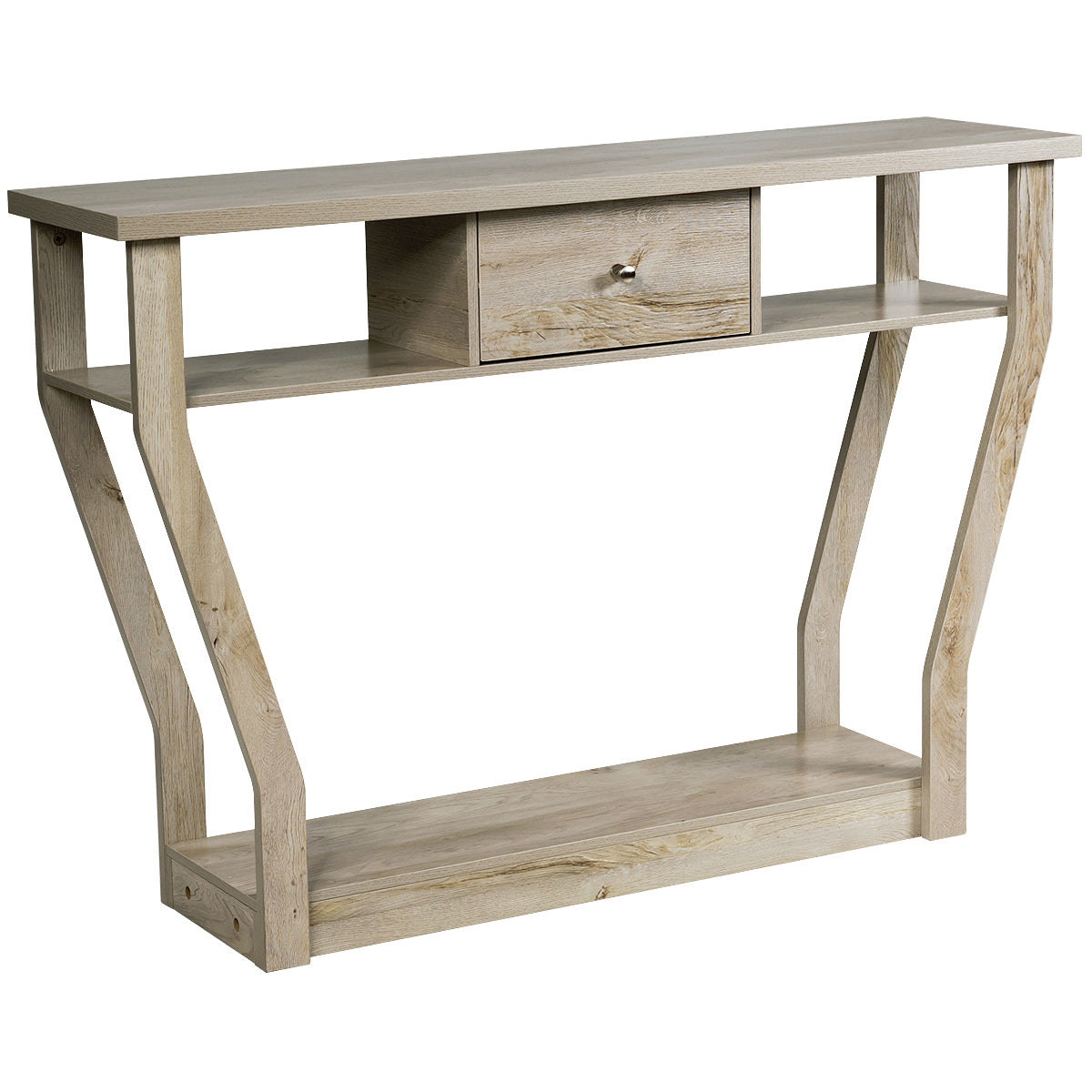 Mesa Auxiliar com Gaveta e 3 Prateleiras – 120 x 30 x 81 cm – Natural – MDF