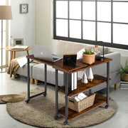 Mesa Auxiliar em Estilo Industrial com Rodas e Superfície Móvel em Metal para Casa e Escritório 80 x 30 x 67 cm Castanho
