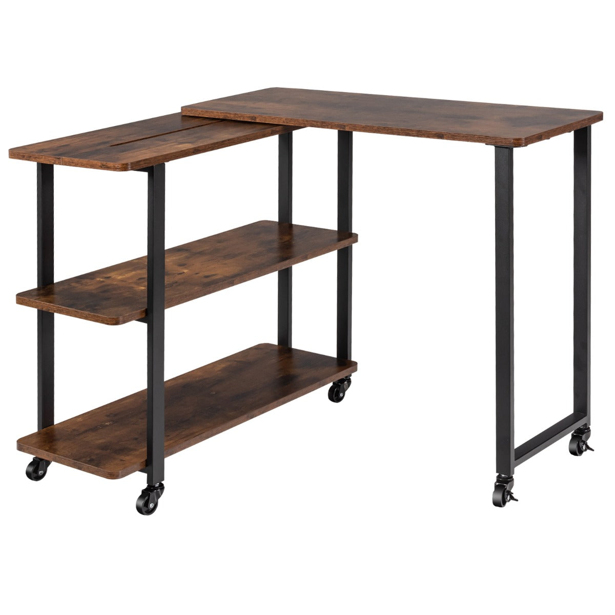 Mesa Auxiliar em Estilo Industrial com Rodas e Superfície Móvel em Metal para Casa e Escritório 80 x 30 x 67 cm Castanho