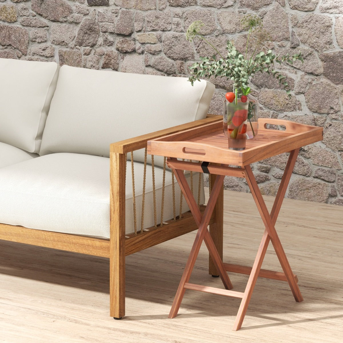 Mesa Auxiliar de Madeira – 68 x 44 x 74 cm – Natural – Madeira de Acácia