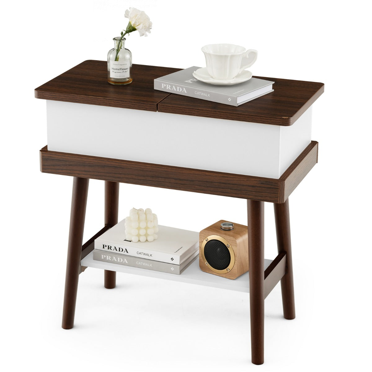 Mesa Auxiliar com Tampa Rebatível – 60 x 30 x 60 cm – Castanho – Madeira de Caucho