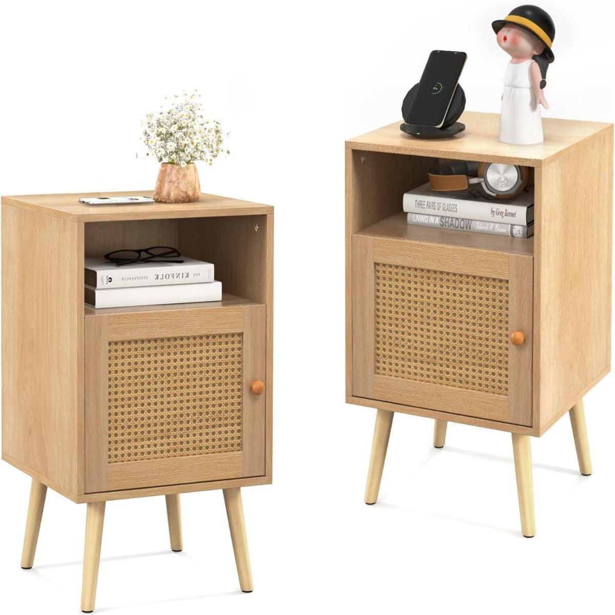 Conjunto de mesas auxiliares – 40 x 39 x 70 cm – natural – ratan PE