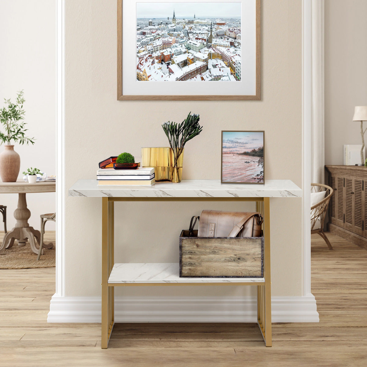 Mesa de Consola – 120cm x 29,5cm x 92,5cm – Branco – MDF e Aço