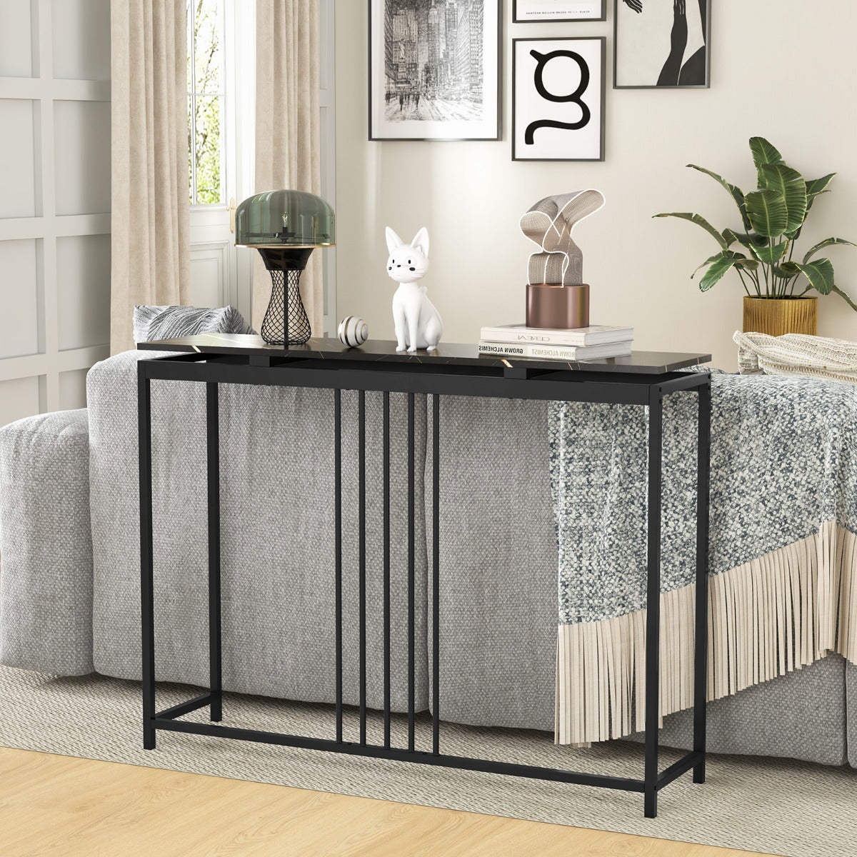 Consola de Entrada Estreita – 120 cm – Preto – MDF e Metal