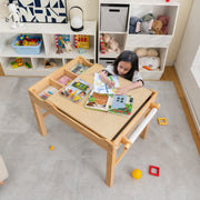 Mesa de Atividades Infantil em Madeira com Tabuleiro Reversível, Compartimentos e Suporte para Rolo de Papel 86,5 x 60 x 57 cm - Natural