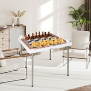 Mesa de Xadrez Dobrável de 90cm com Tapete Removível e 4 Suportes para Copos Pega de Transporte