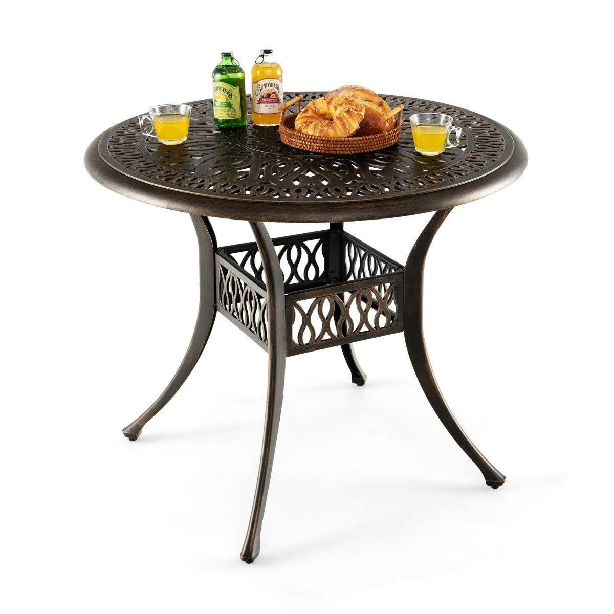 Mesa de Jantar de Jardim Alumínio Fundido para Exterior com Orifício para Guarda-Sol de 5 cm e Almofadas Ajustáveis 90 x 74 cm