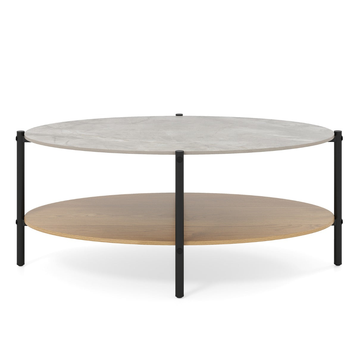 Mesa de Café com Estrutura Metálica Tampo de Mármore Artificial e Almofadas Ajustáveis 105 x 65 x 43 cm Cinza e Natural