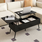 Mesa de Café Elevável Mesa de Centro Moderna com 2 Compartimentos de Armazenamento Ocultos Mesa Rebatível 111 x 48 x 40-53,5 cm Preto